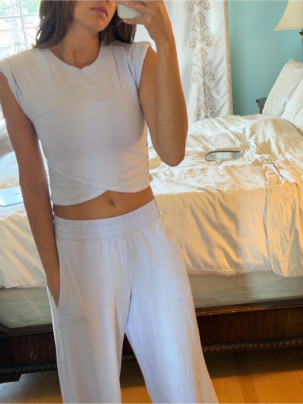 Free People White Cropped Tank and Wide-Leg Pants Set